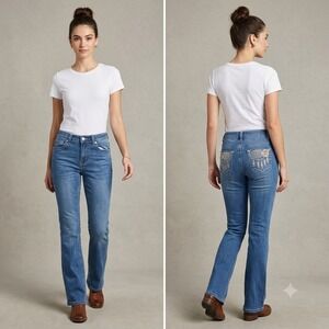 Gogo Jeans Womens Size 27 Dreamcatcher Embellished Bootcut Jeans Blue Denim